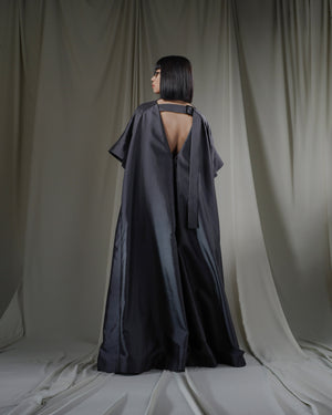 ROSEN Cerulla Gown in Gunmetal Silk Wool Sz 1