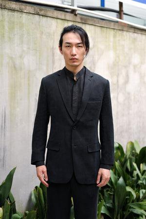 ROSEN-S Professional Suit Jacket in Midnight Grey Silk Linen Sz 2